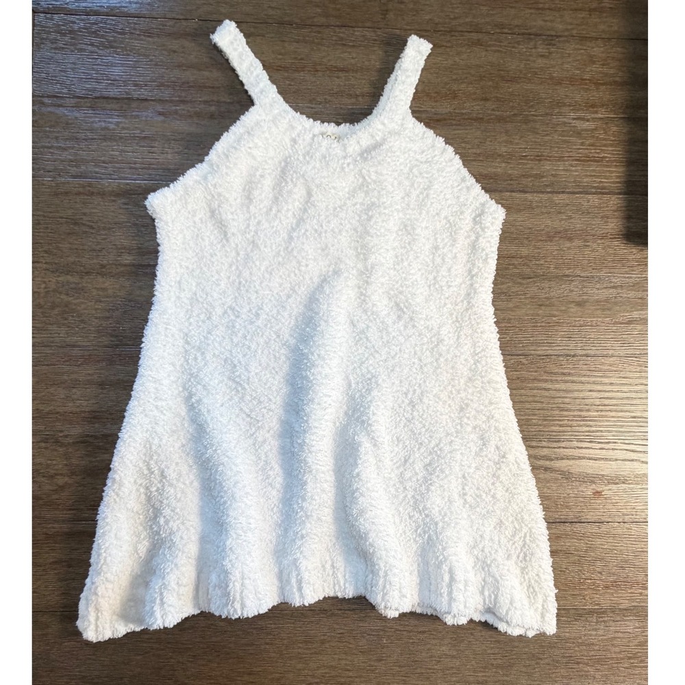 POL Womens Fluffy Tank Top Flared Long Tunic White Fuzzy Scoop Neck YKD468 Large